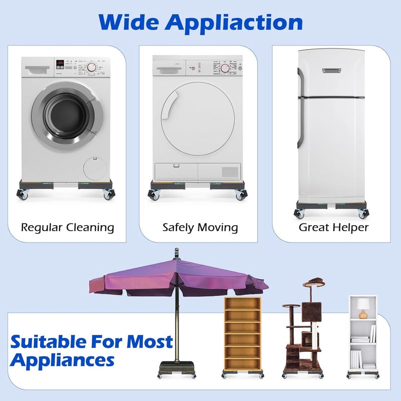 Nefish Heavy Duty Dolly for Washing Machine Adjustable Mini Fridge Stand washer Dryer Stand Mobile Roller Universal Dolly Cart with 4 Lockable Wheels Mobile Base Stand for Washer Dryer Refrigerator - Image 4